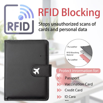 RFID Leather Passport Holder Travel Wallet with Magnetic Closure