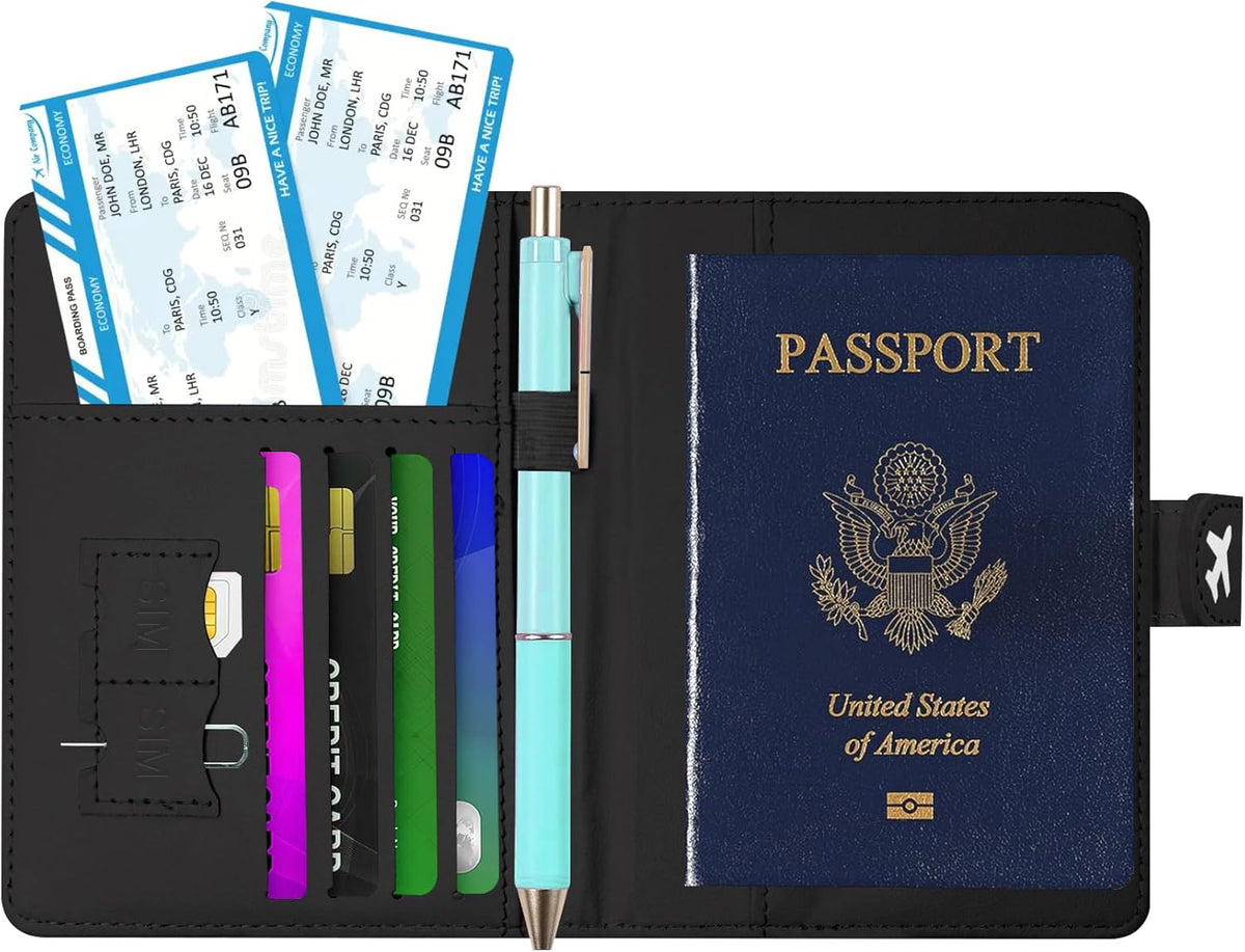 RFID Leather Passport Holder Travel Wallet with Magnetic Closure