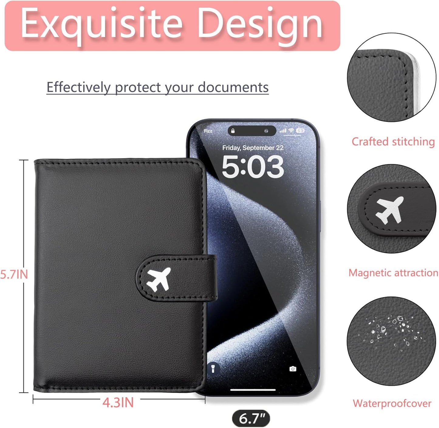 RFID Leather Passport Holder Travel Wallet with Magnetic Closure