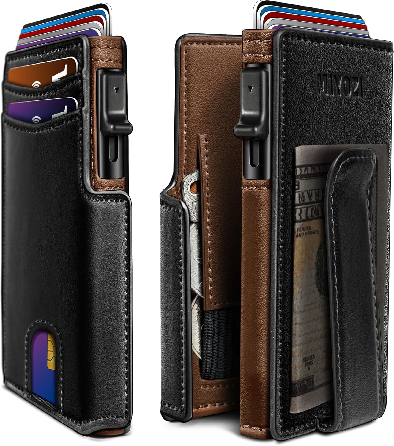 RFID Slim Wallet for Men with Pop-Up Card Holder & Coin Slot
