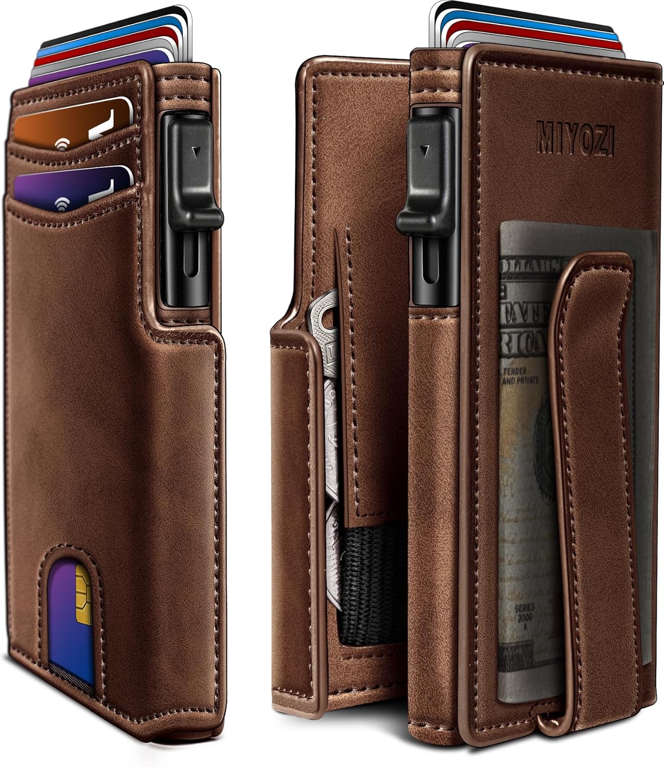 RFID Slim Wallet for Men with Pop-Up Card Holder & Coin Slot