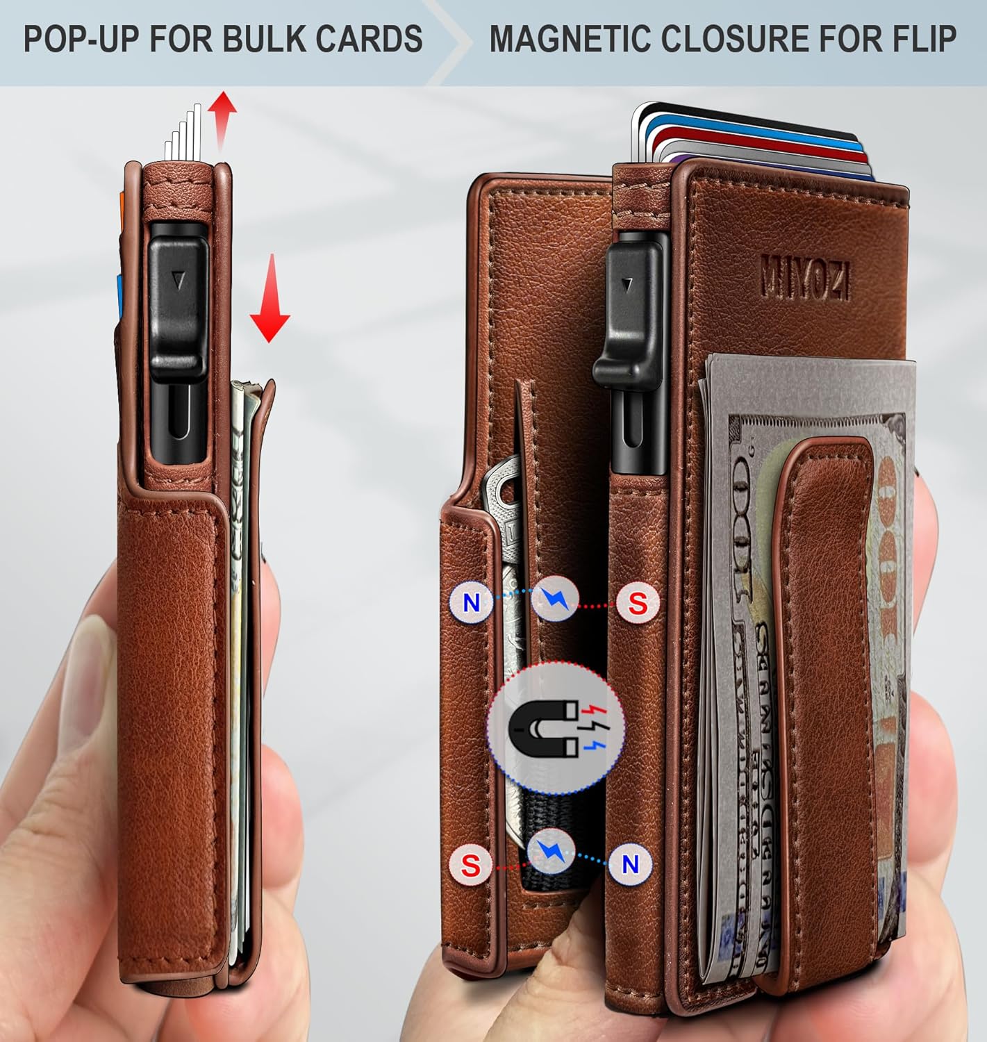 RFID Slim Wallet for Men with Pop-Up Card Holder & Coin Slot