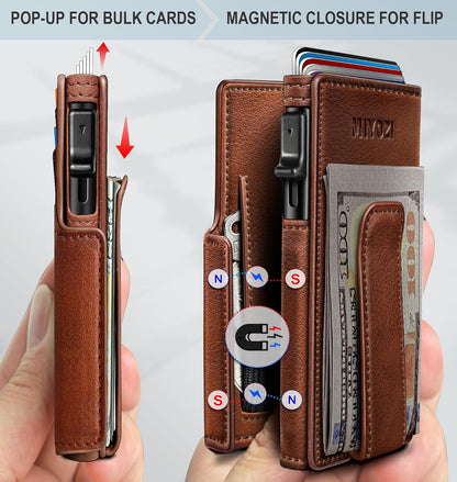 RFID Slim Wallet for Men with Pop-Up Card Holder & Coin Slot