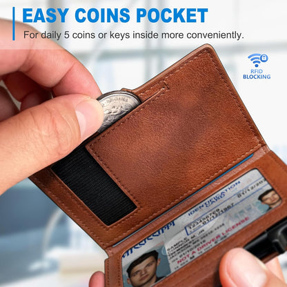 RFID Slim Wallet for Men with Pop-Up Card Holder & Coin Slot
