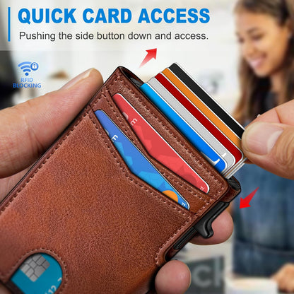 RFID Slim Wallet for Men with Pop-Up Card Holder & Coin Slot