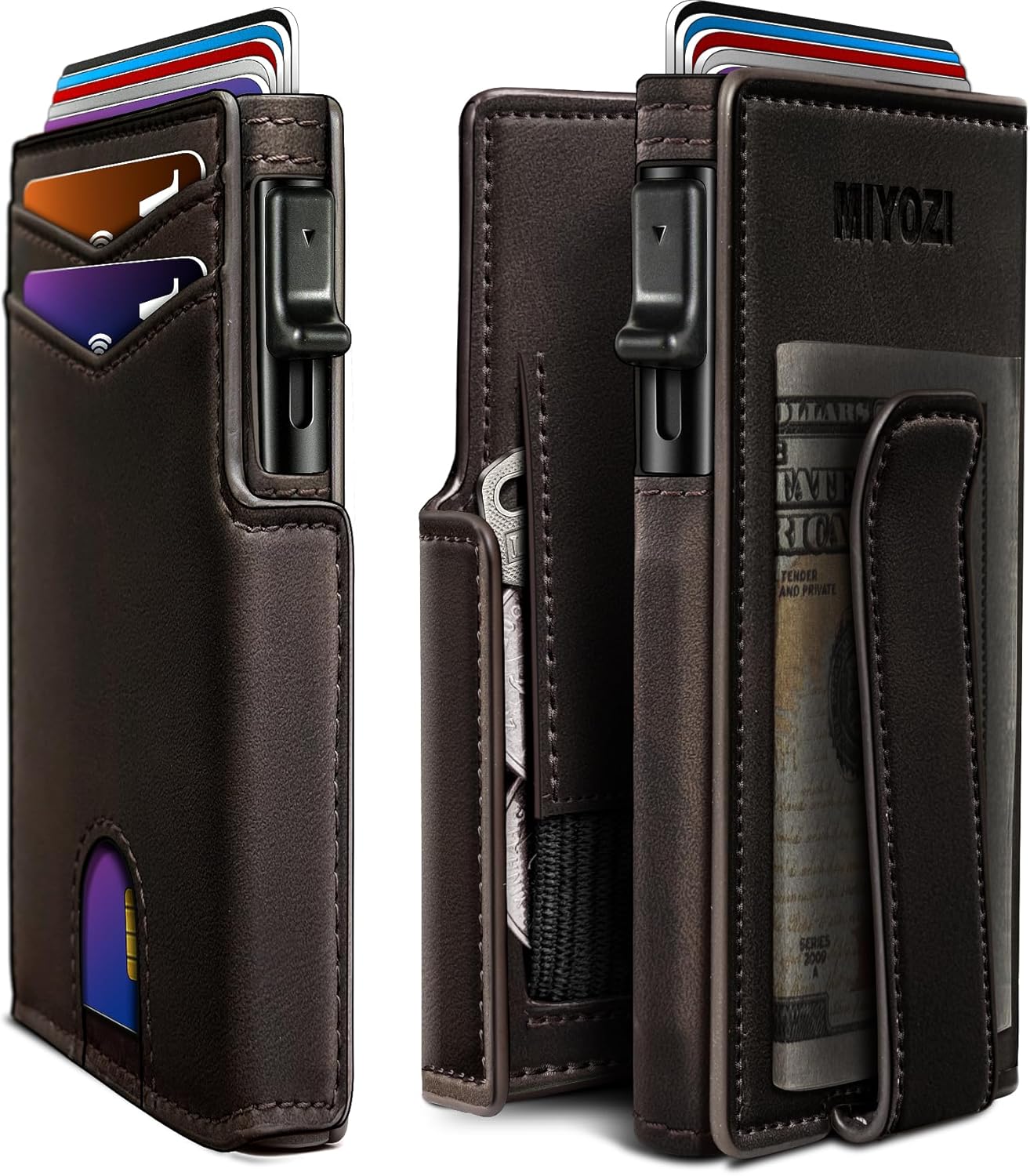 RFID Slim Wallet for Men with Pop-Up Card Holder & Coin Slot