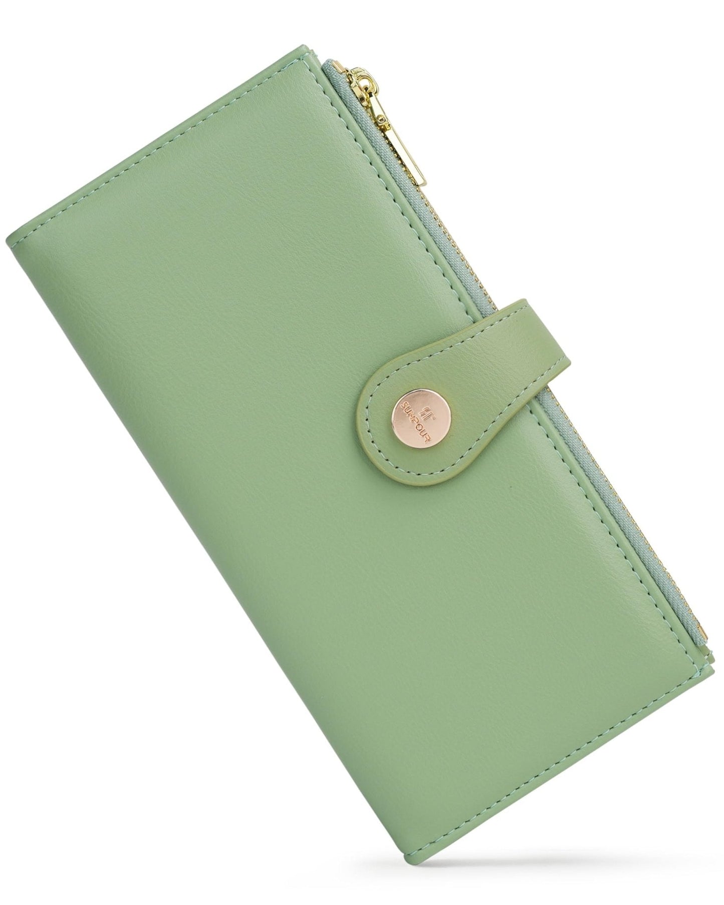 RFID Slim Wallet for Women with 12 Card Slots & Coin Pocket