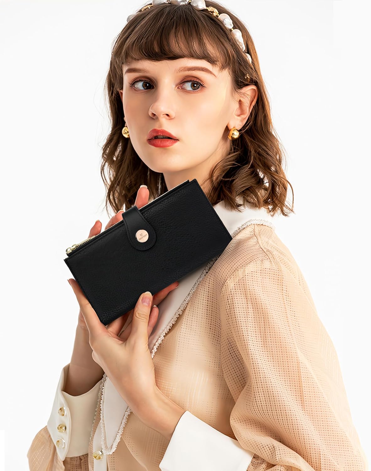 RFID Slim Wallet for Women with 12 Card Slots & Coin Pocket