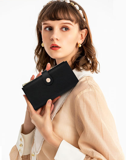 RFID Slim Wallet for Women with 12 Card Slots & Coin Pocket