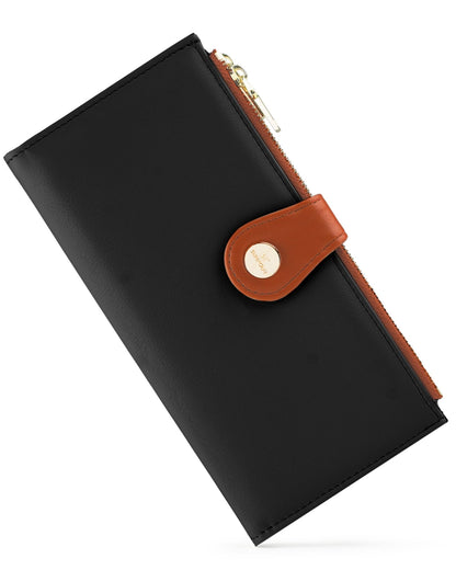 RFID Slim Wallet for Women with 12 Card Slots & Coin Pocket