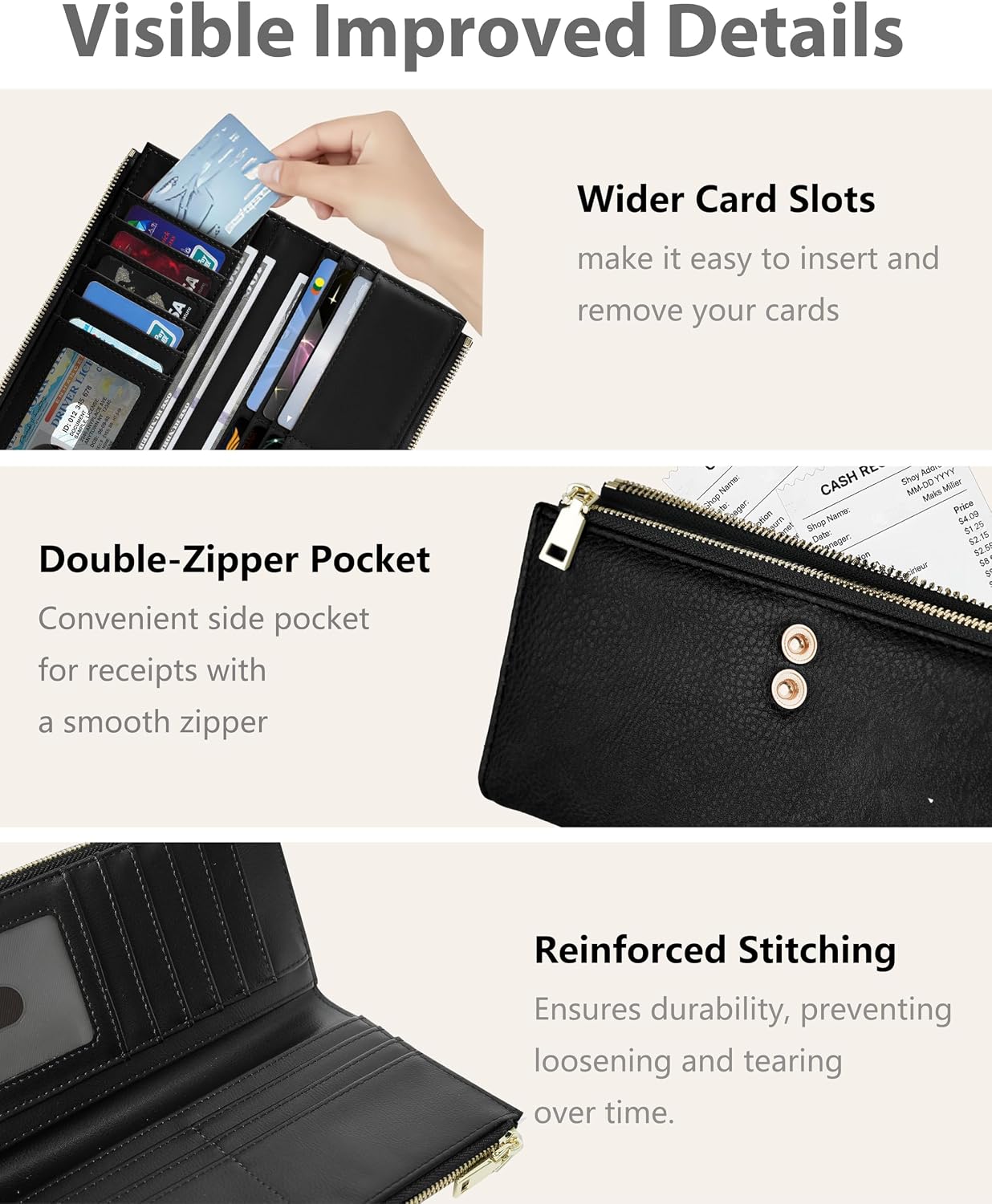 RFID Slim Wallet for Women with 12 Card Slots & Coin Pocket