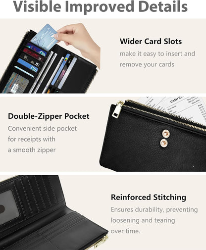 RFID Slim Wallet for Women with 12 Card Slots & Coin Pocket