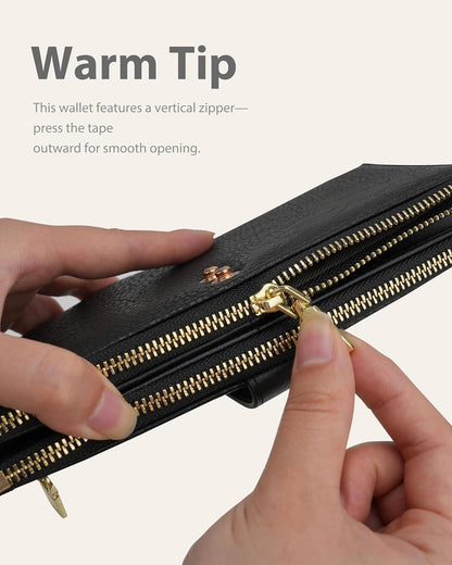 RFID Slim Wallet for Women with 12 Card Slots & Coin Pocket