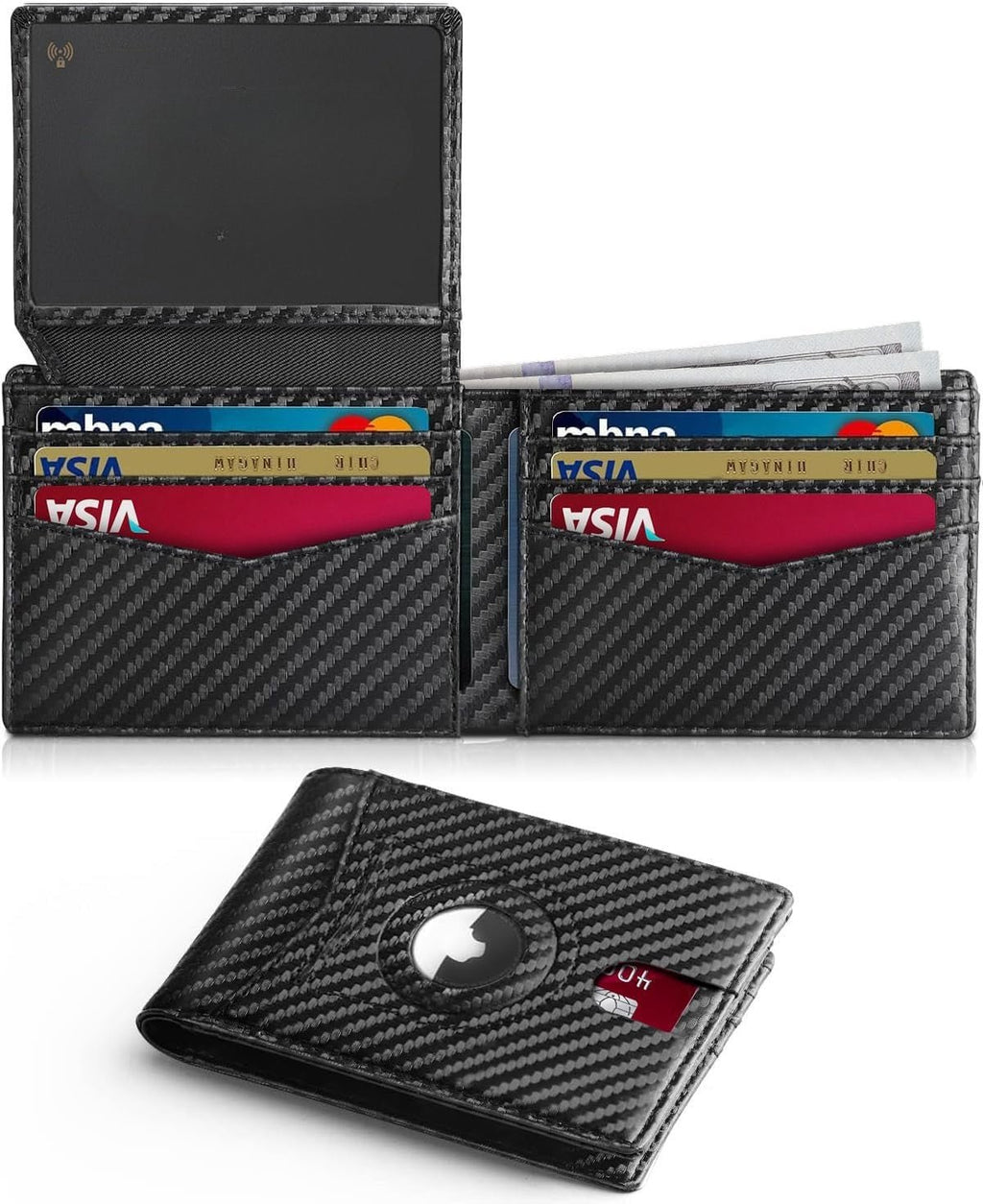 Slim AirTag Wallet for Men RFID Blocking Carbon Fiber Bifold