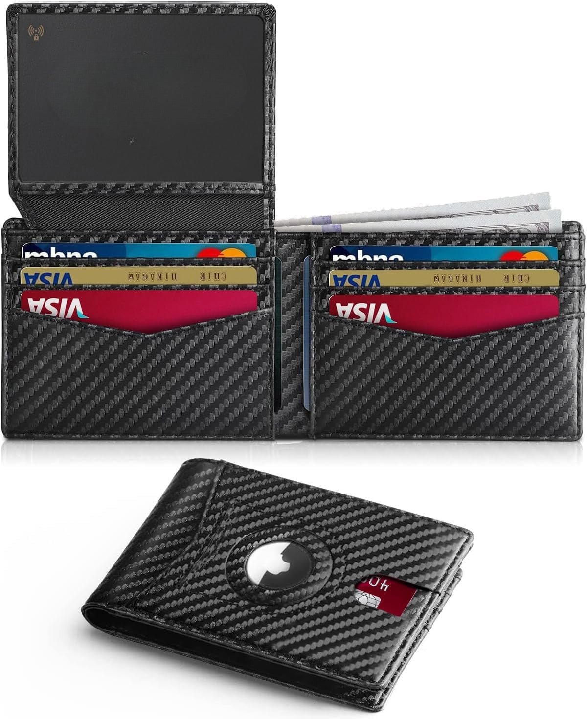Slim AirTag Wallet for Men RFID Blocking Carbon Fiber Bifold