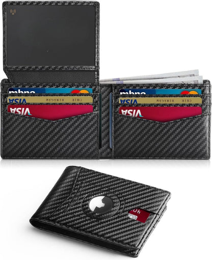Slim AirTag Wallet for Men RFID Blocking Carbon Fiber Bifold