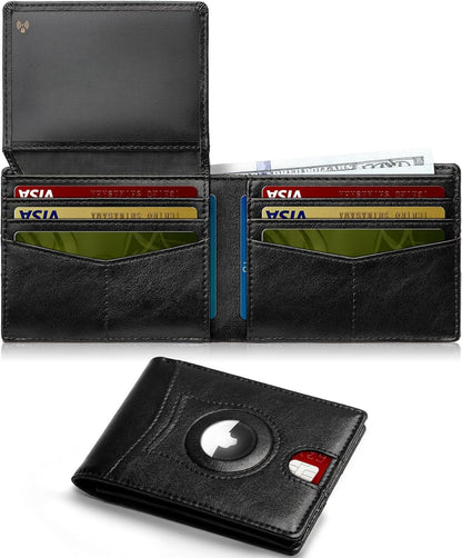 Slim AirTag Wallet for Men RFID Blocking Carbon Fiber Bifold