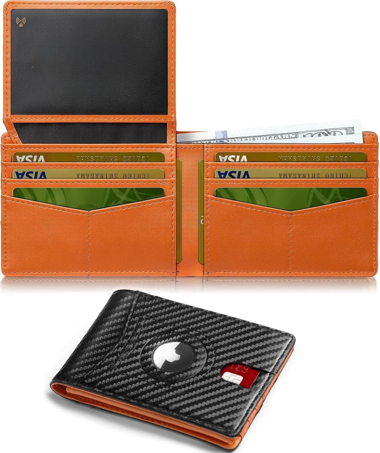 Slim AirTag Wallet for Men RFID Blocking Carbon Fiber Bifold