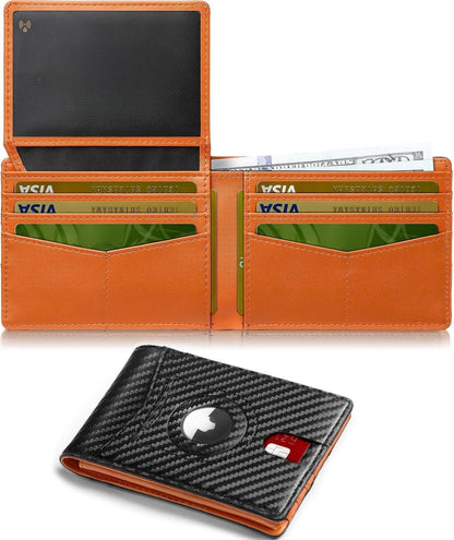 Slim AirTag Wallet for Men RFID Blocking Carbon Fiber Bifold