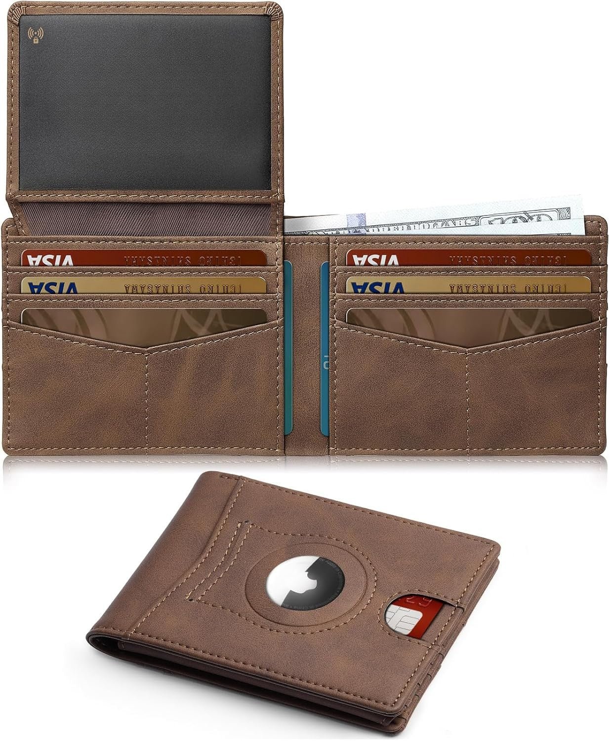 Slim AirTag Wallet for Men RFID Blocking Carbon Fiber Bifold