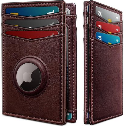 Slim AirTag Wallet for Men RFID Blocking Leather with Money Clip