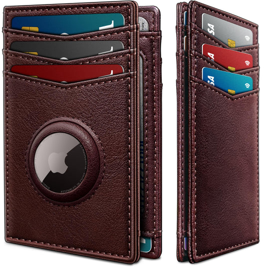 Slim AirTag Wallet for Men RFID Blocking Leather with Money Clip
