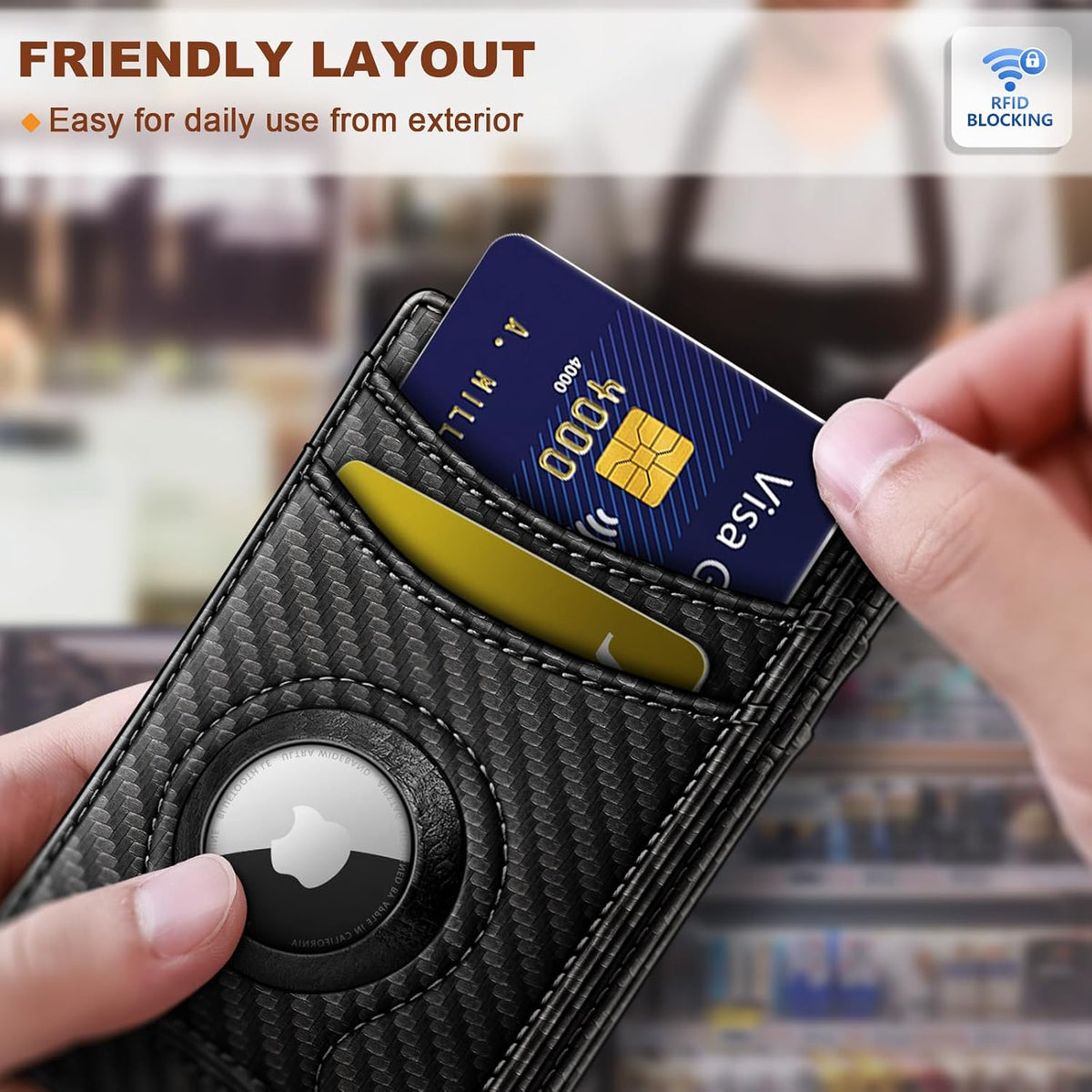 Slim AirTag Wallet for Men RFID Blocking Magnetic Front Pocket