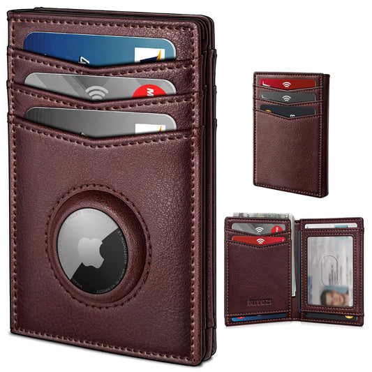 Slim AirTag Wallet for Men RFID Genuine Leather Front Pocket Wallet