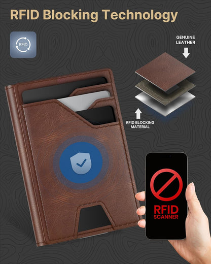 Slim Genuine Leather RFID Wallet for Men with Money Clip