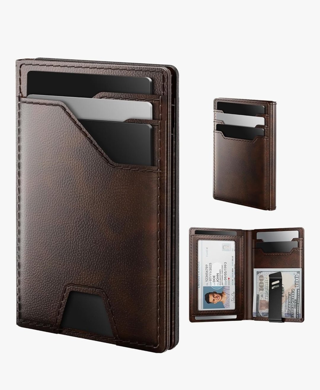 Slim Genuine Leather RFID Wallet for Men with Money Clip