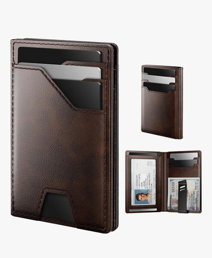 Slim Genuine Leather RFID Wallet for Men with Money Clip