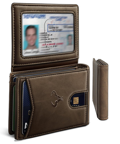 Slim Leather Wallet for Men RFID Blocking | Minimalist Front Pocket Card Holder Gift with 11 Slots