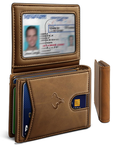Slim Leather Wallet for Men RFID Blocking | Minimalist Front Pocket Card Holder Gift with 11 Slots