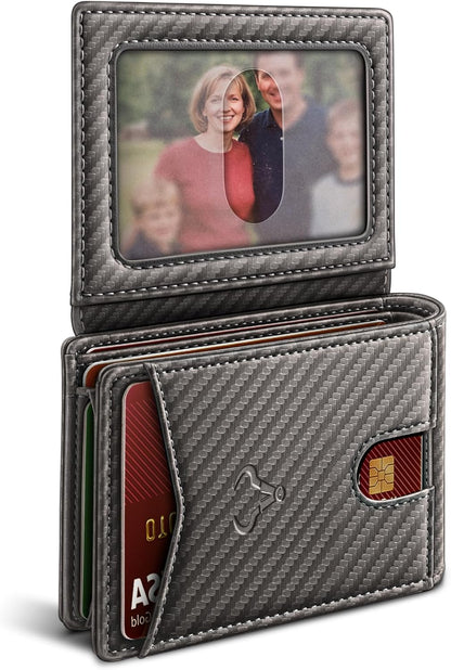 Slim Leather Wallet for Men RFID Blocking | Minimalist Front Pocket Card Holder Gift with 11 Slots