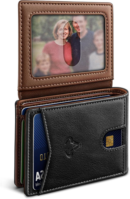 Slim Leather Wallet for Men RFID Blocking | Minimalist Front Pocket Card Holder Gift with 11 Slots
