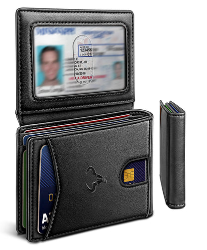 Slim Leather Wallet for Men RFID Blocking | Minimalist Front Pocket Card Holder Gift with 11 Slots