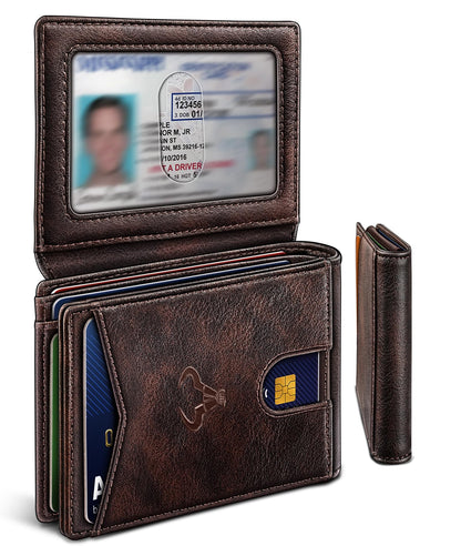 Slim Leather Wallet for Men RFID Blocking | Minimalist Front Pocket Card Holder Gift with 11 Slots