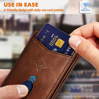 Slim Leather Wallet for Men RFID Blocking | Minimalist Front Pocket Card Holder Gift with 11 Slots