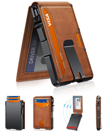 Slim Minimalist Wallet for Men with Money Clip – RFID Blocking, Pop-Up Card Holder, Holds 9-13 Cards
