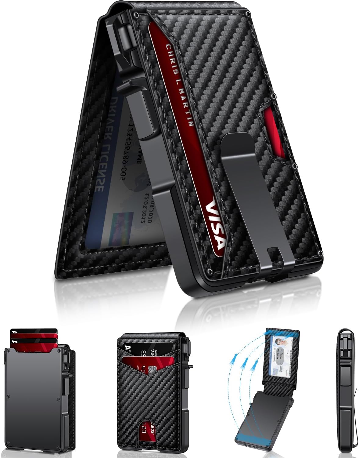 Slim Minimalist Wallet for Men with Money Clip – RFID Blocking, Pop-Up Card Holder, Holds 9-13 Cards