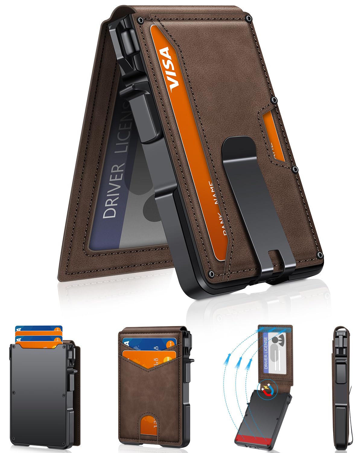Slim Minimalist Wallet for Men with Money Clip – RFID Blocking, Pop-Up Card Holder, Holds 9-13 Cards