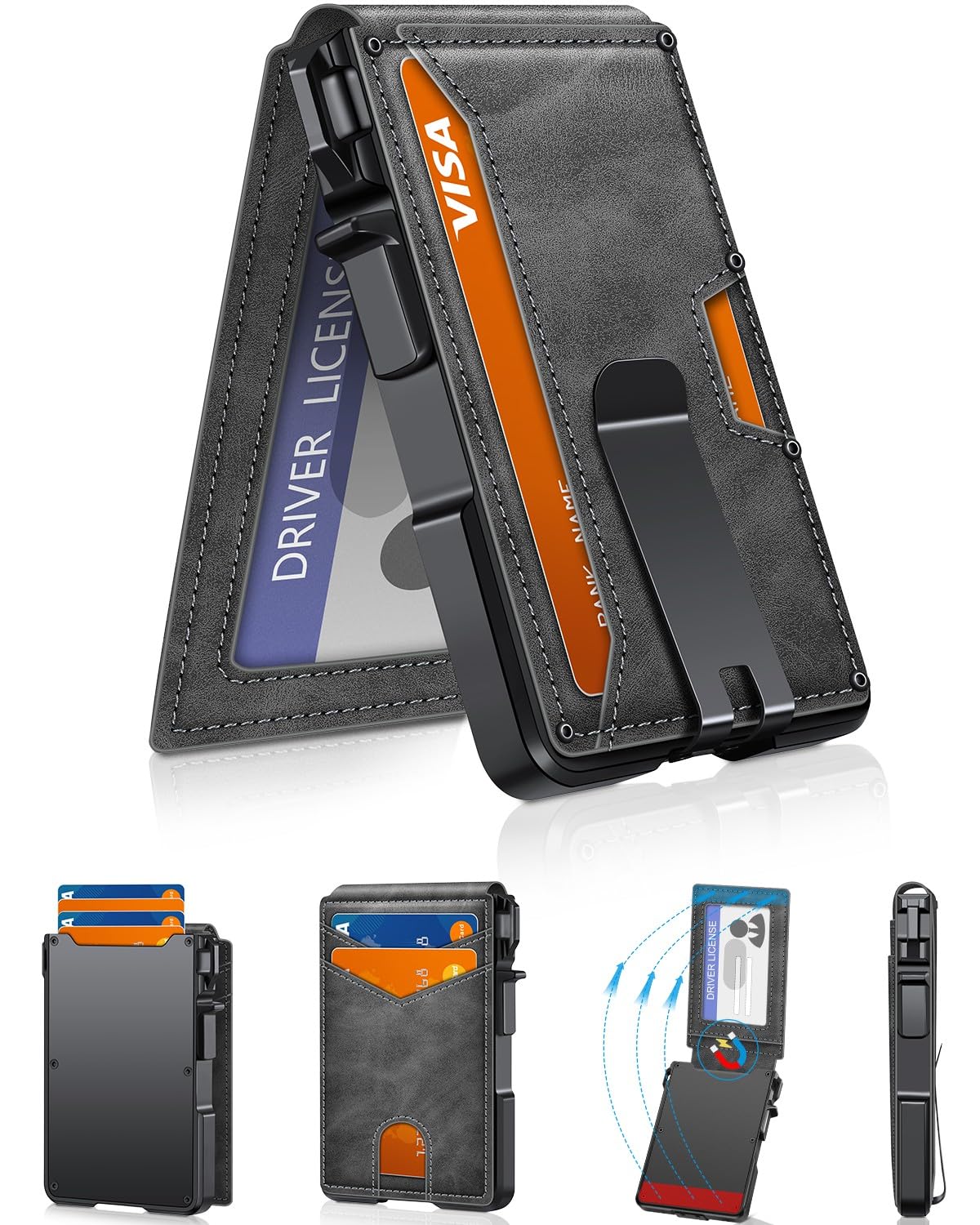 Slim Minimalist Wallet for Men with Money Clip – RFID Blocking, Pop-Up Card Holder, Holds 9-13 Cards