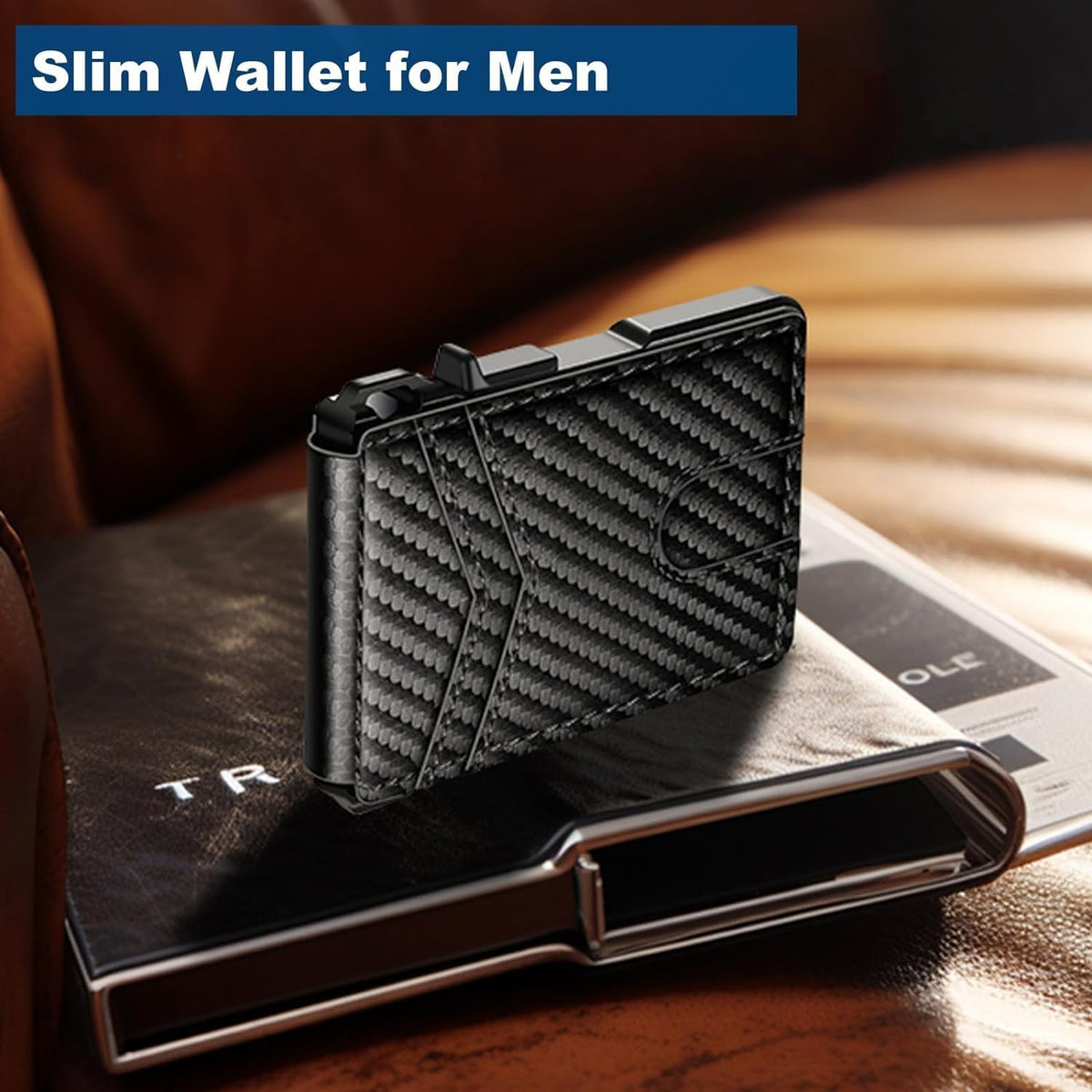 Slim Minimalist Wallet for Men with Money Clip – RFID Blocking, Pop-Up Card Holder, Holds 9-13 Cards