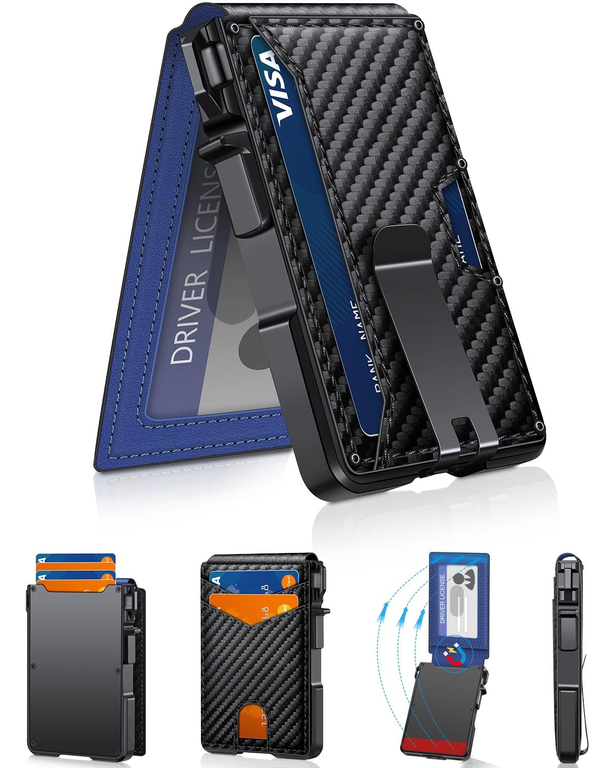 Slim Minimalist Wallet for Men with Money Clip – RFID Blocking, Pop-Up Card Holder, Holds 9-13 Cards