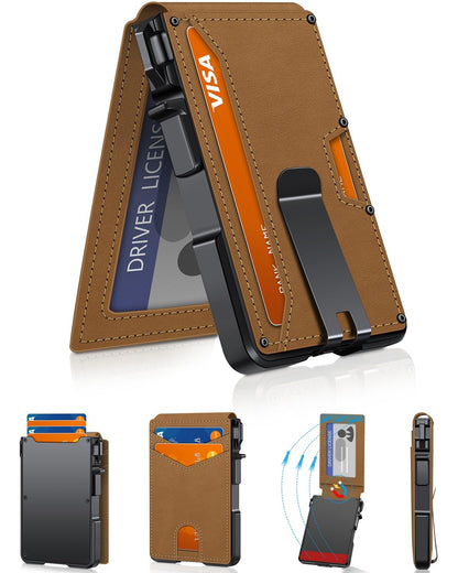 Slim Minimalist Wallet for Men with Money Clip – RFID Blocking, Pop-Up Card Holder, Holds 9-13 Cards