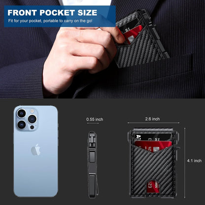 Slim Minimalist Wallet for Men with Money Clip – RFID Blocking, Pop-Up Card Holder, Holds 9-13 Cards