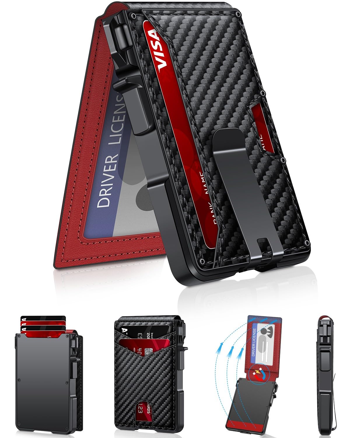 Slim Minimalist Wallet for Men with Money Clip – RFID Blocking, Pop-Up Card Holder, Holds 9-13 Cards