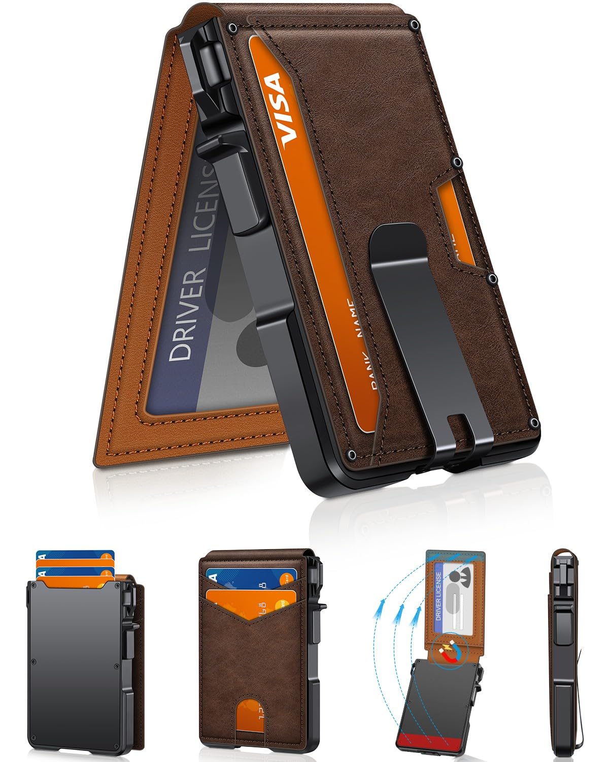 Slim Minimalist Wallet for Men with Money Clip – RFID Blocking, Pop-Up Card Holder, Holds 9-13 Cards