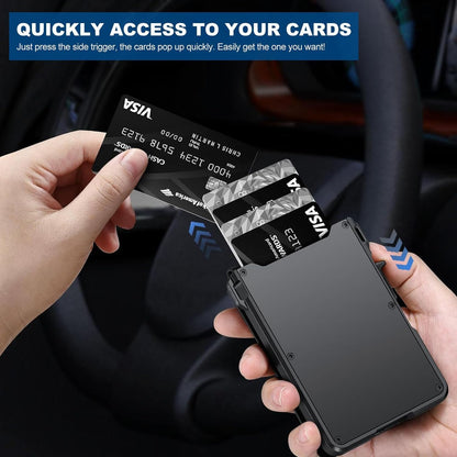 Slim Minimalist Wallet for Men with Money Clip – RFID Blocking, Pop-Up Card Holder, Holds 9-13 Cards
