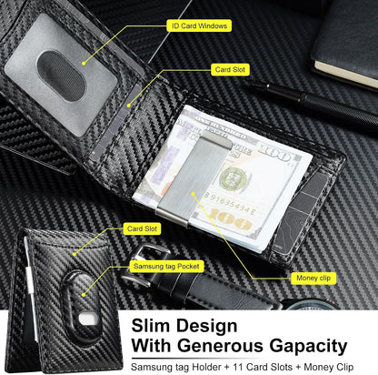Slim Minimalist Wallet for Men with SmartTag2 Holder Money Clip
